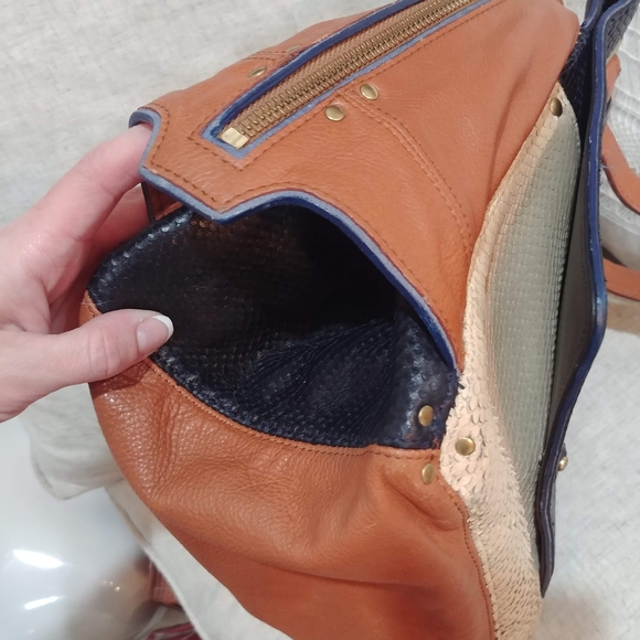 Jerome Dreyfuss "Johan" tricolor genuine python & leather crossbody satchel - Picture 13 of 16